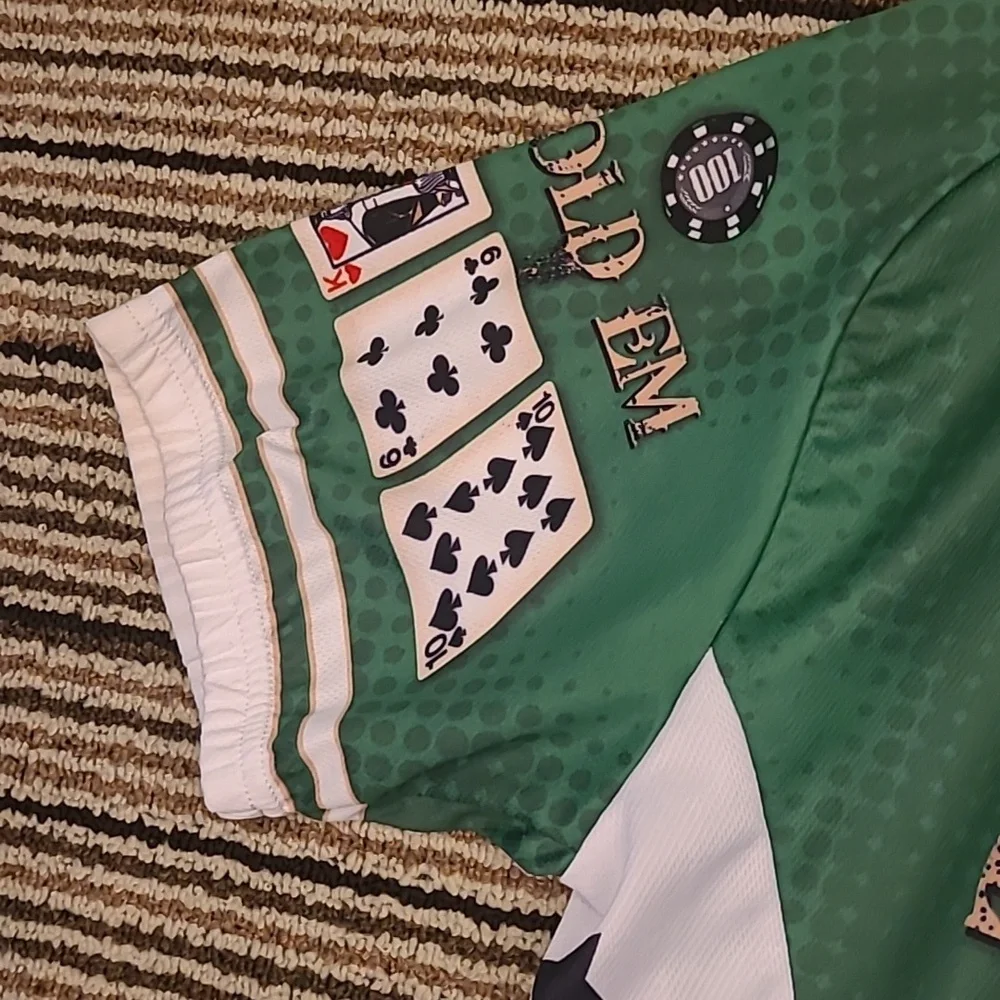 TEXAS HOLDEM Poker‎ World Jerseys Green Polyester Mens Cycling Jersey Sz L